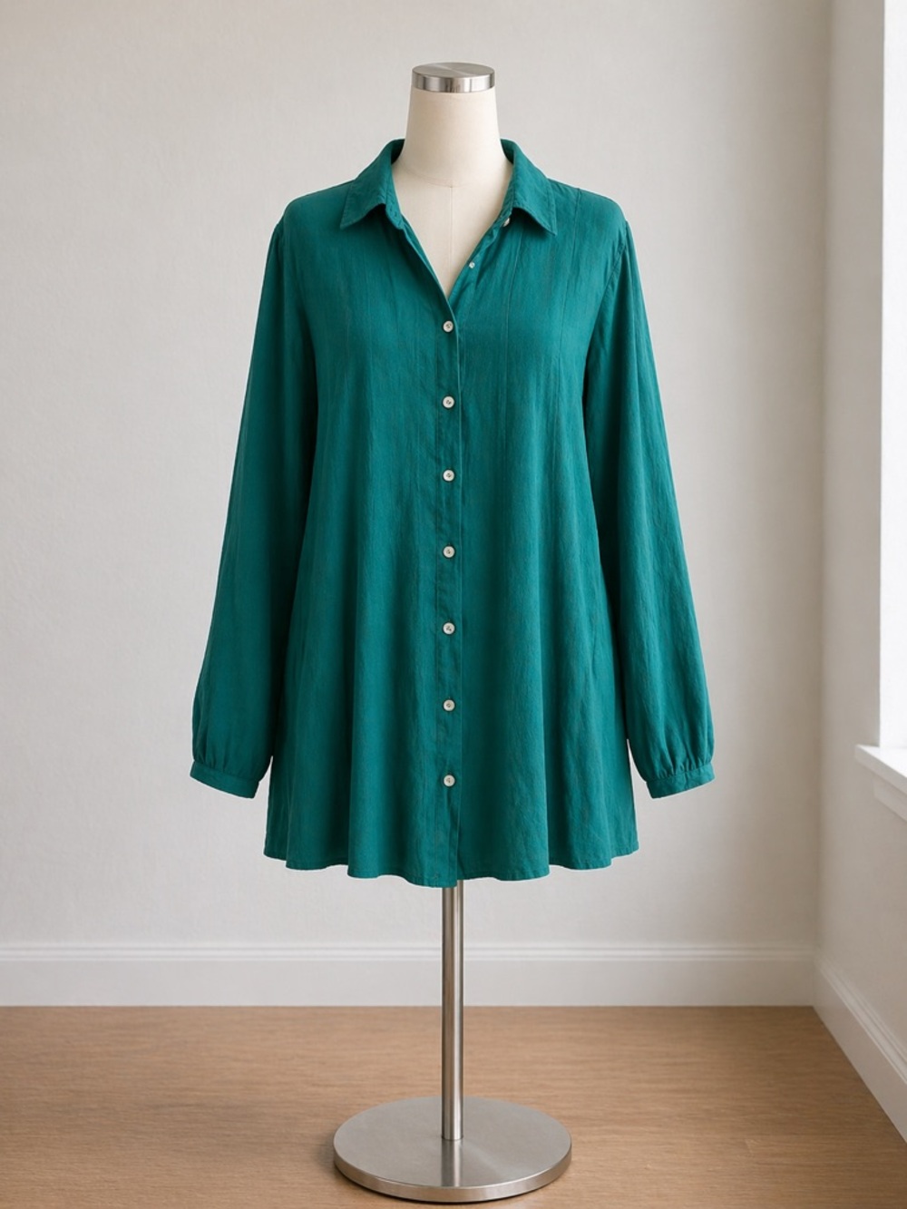 J Jill Women's Teal Button-Front Tunic Shirt Size XL